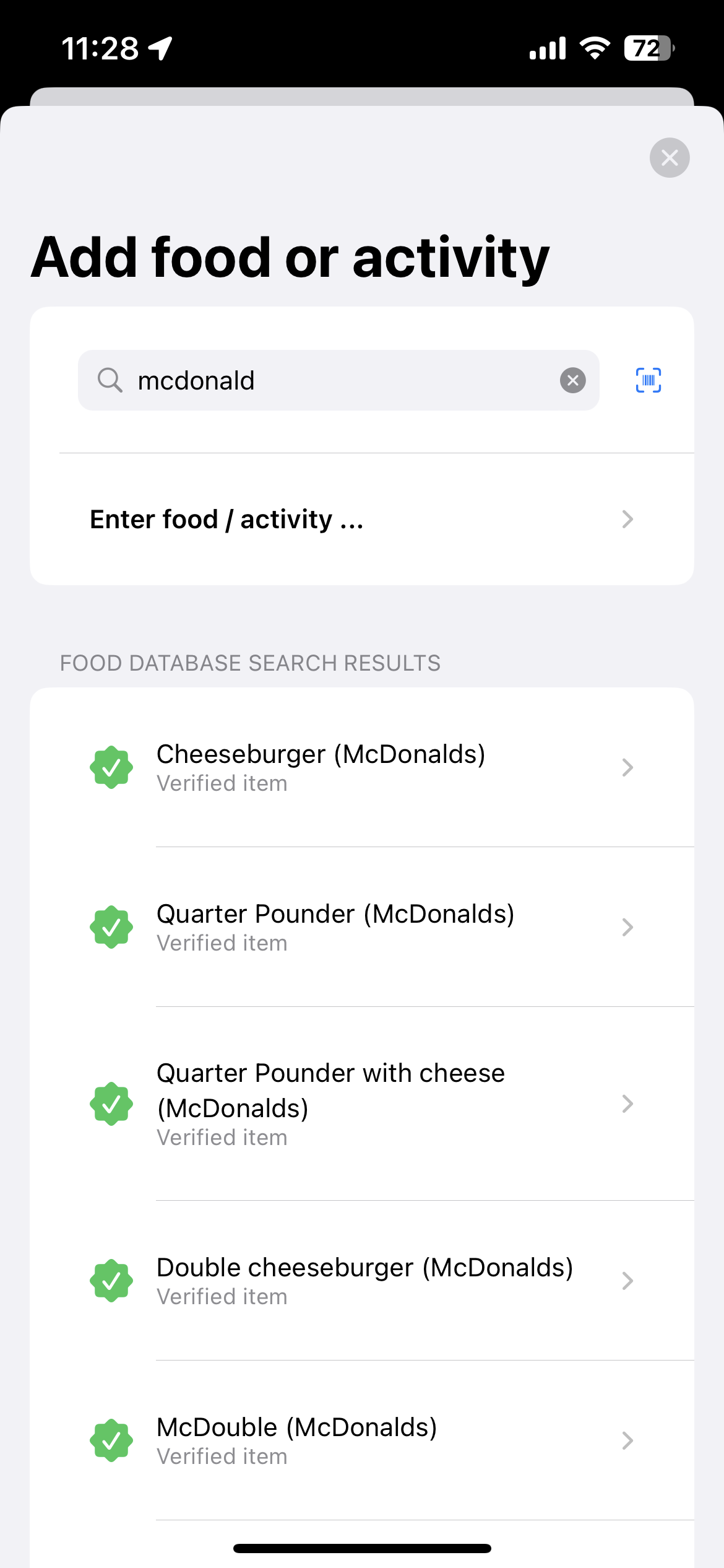 Searching the food database